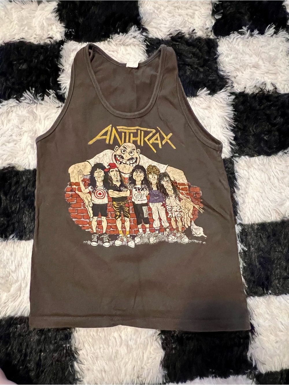 Vintage Anthrax Graphic Band Tank Top in Faded Black